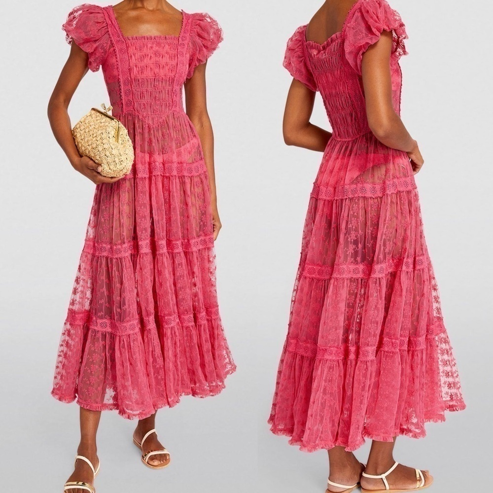 Nwt Den Tulle Lace Floral Nadette Dress In Pink Sz M